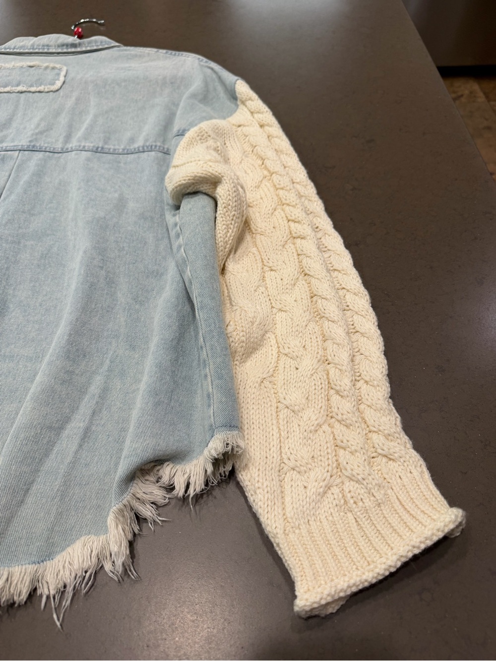 NWT Blu Pepper Denim and Cable Knit Mixed Media Shacket (Shirt Jacket), Sz: L - Picture 8 of 11